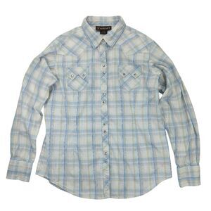 Ariat Western Shirt Women's Large Plaid Snap Button Long Sleeve Metallic Blue